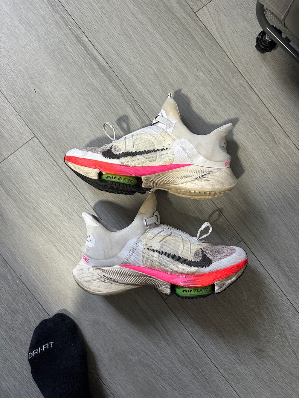 Nike Air Temp Next% FlyEase White Running Shoes with Pink and Black Accents
